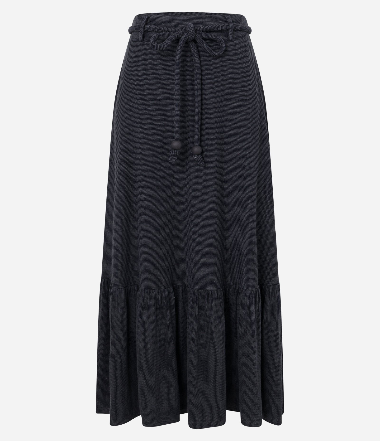 Saia Midi em Malha Viscose com Cinto Cordão e Texturas Preto 6