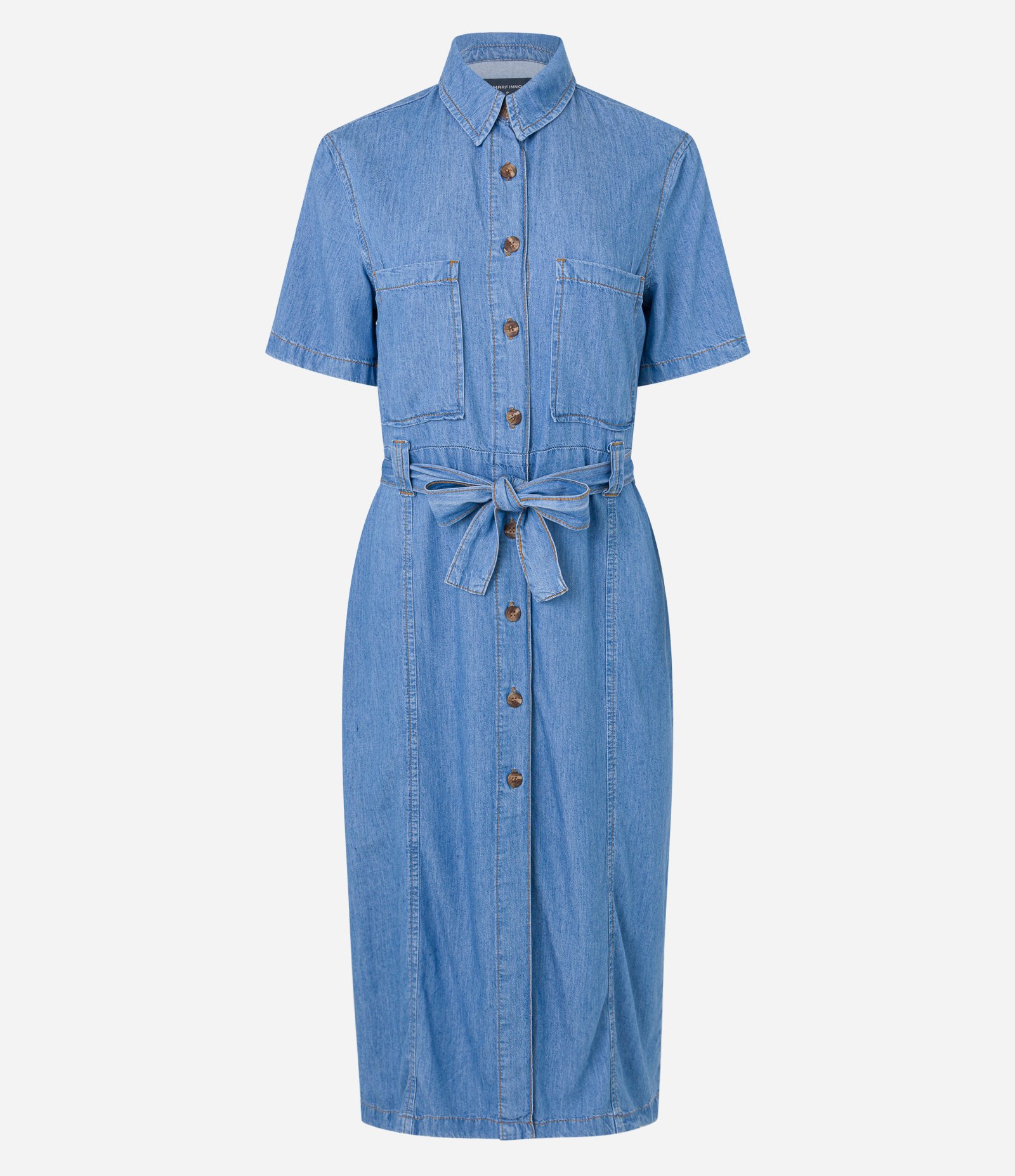 Vestido Midi em Jeans com Botões e Amarração Azul 7