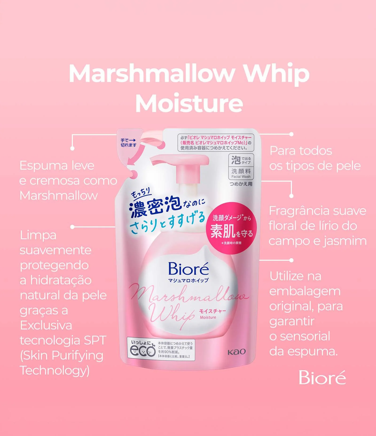 Refil Sabonete Líquido Facial Bioré Marshmallow Whip Moisture 200ml 2