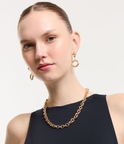 Conjunto 01 Colar Gravata Corrente e 02 Brincos Argola