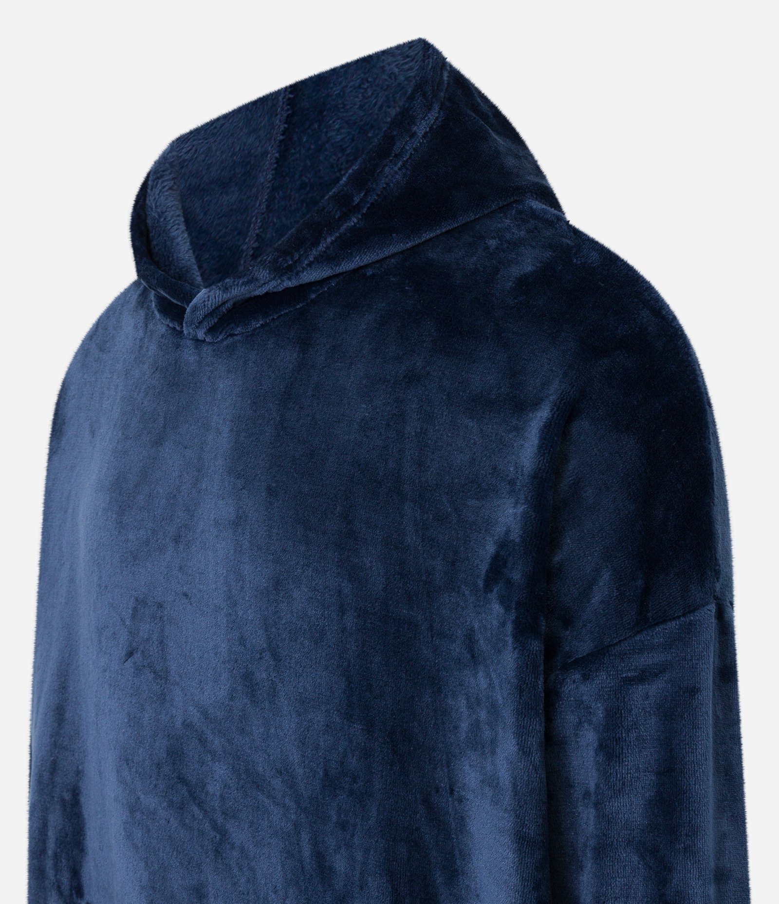Pijama Blusão Oversized em Fleece com Capuz e Bolso Canguru Azul Marinho 5
