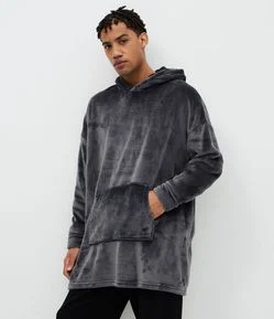 Pijama Blusão Oversized em Fleece com Capuz e Bolso Canguru