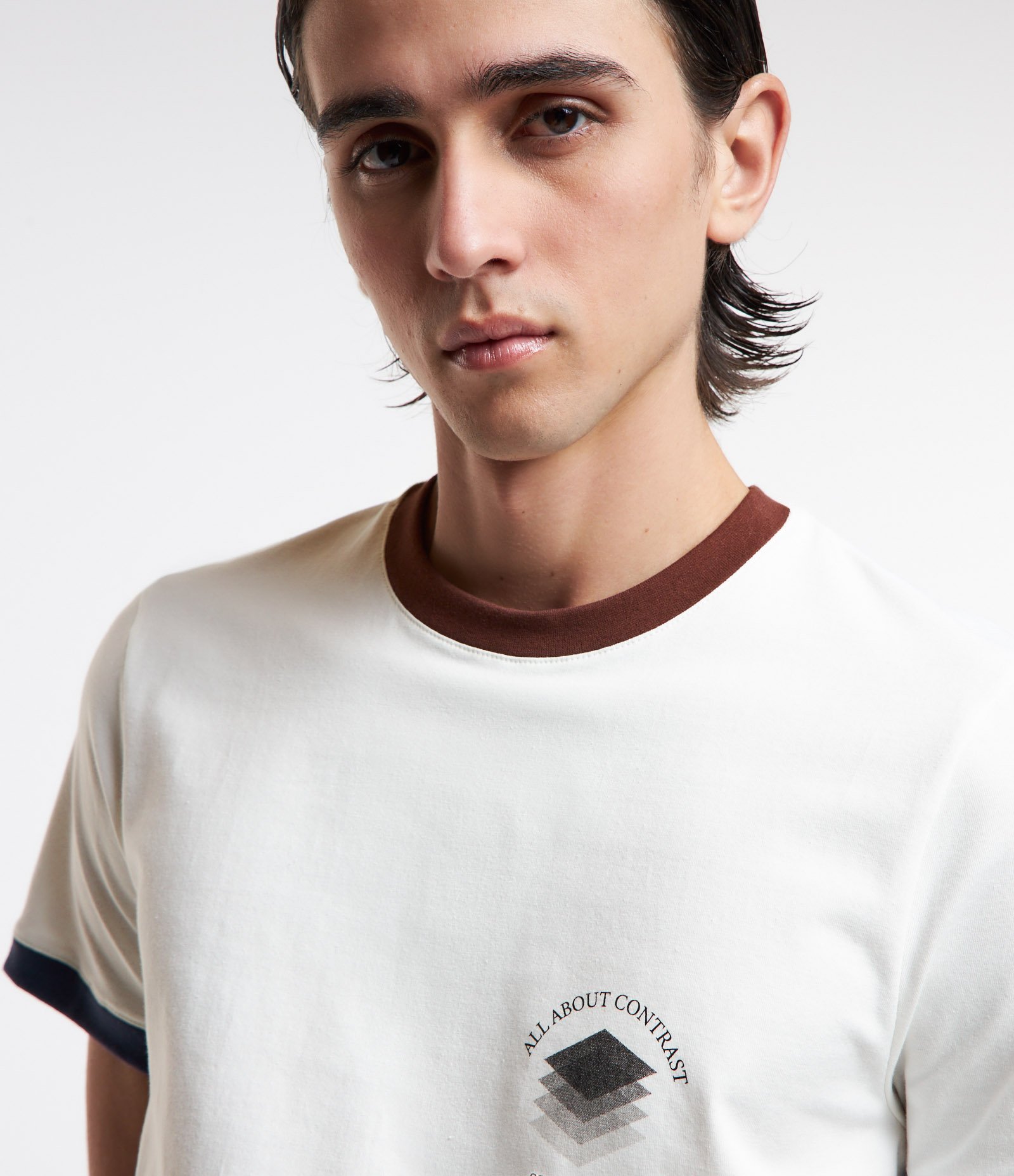 Camiseta em Algodão com Contraste na Gola e Manga Branco Neve 3