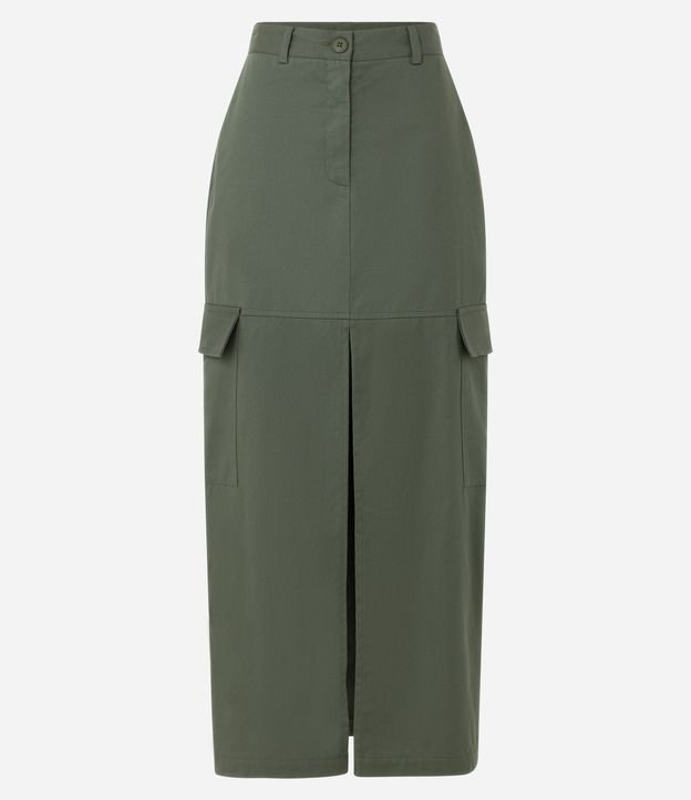 Saia New Midi em Sarja Alfaiatada com Bolsos Cargo e Fenda