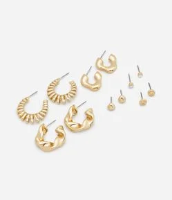 Kit 06 Brincos Texturizados com Formas Diferentes