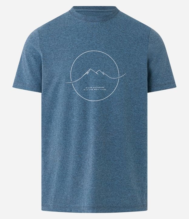 Camiseta Regular em Meia Malha com Estampa Círculo com Montanha Azul 5