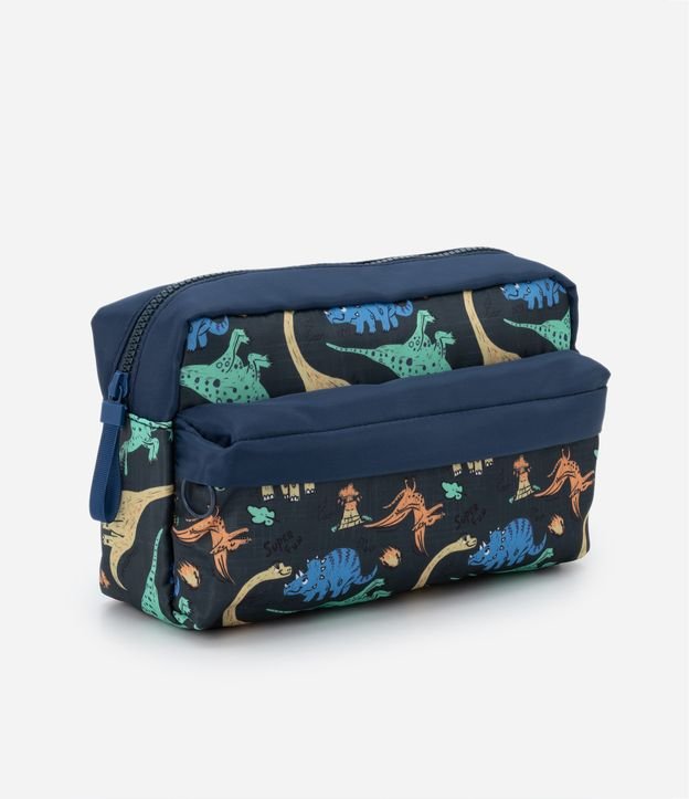 Nécessaire Tijolão com Bolsinho Frontal e Estampa de Dinossauros
