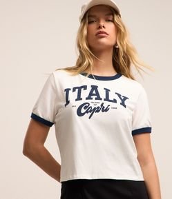 Blusa Cropped em Algodão com Lettering Italy Capri