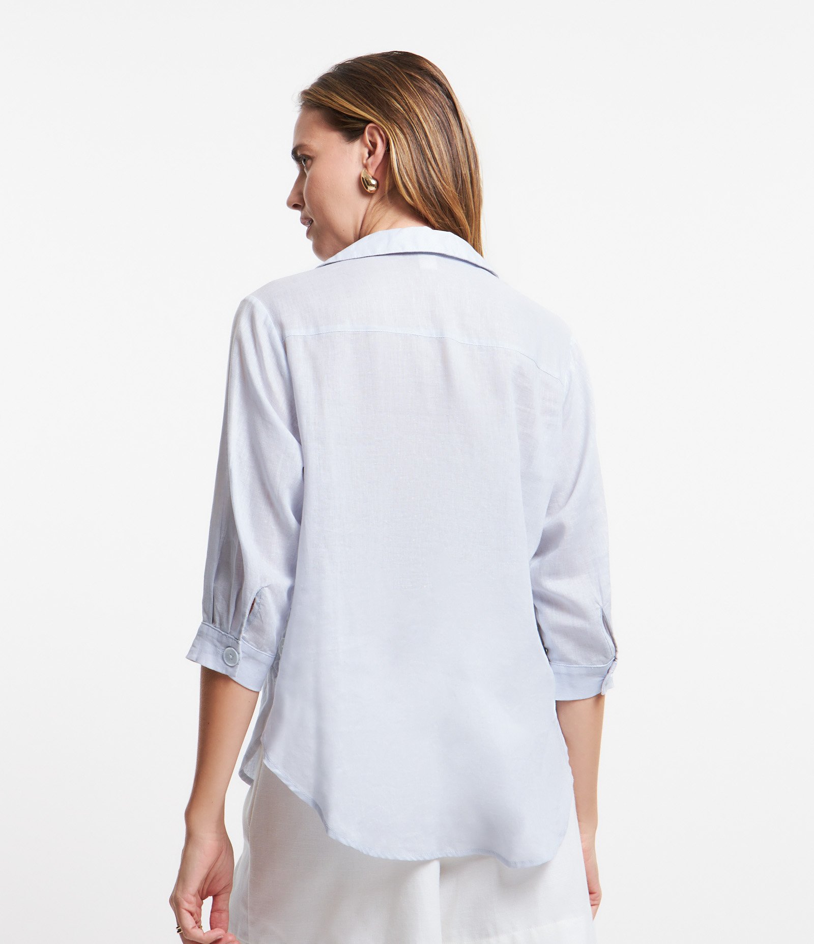 Blusa em Tricoline com Decote V e Botões nas Laterais Azul Claro 4