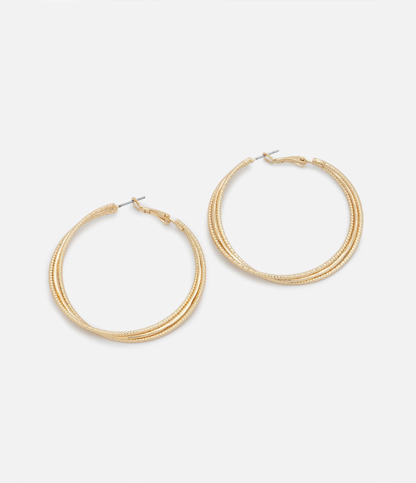 Brinco Argola Tripla Grande com Textura Dourado 2