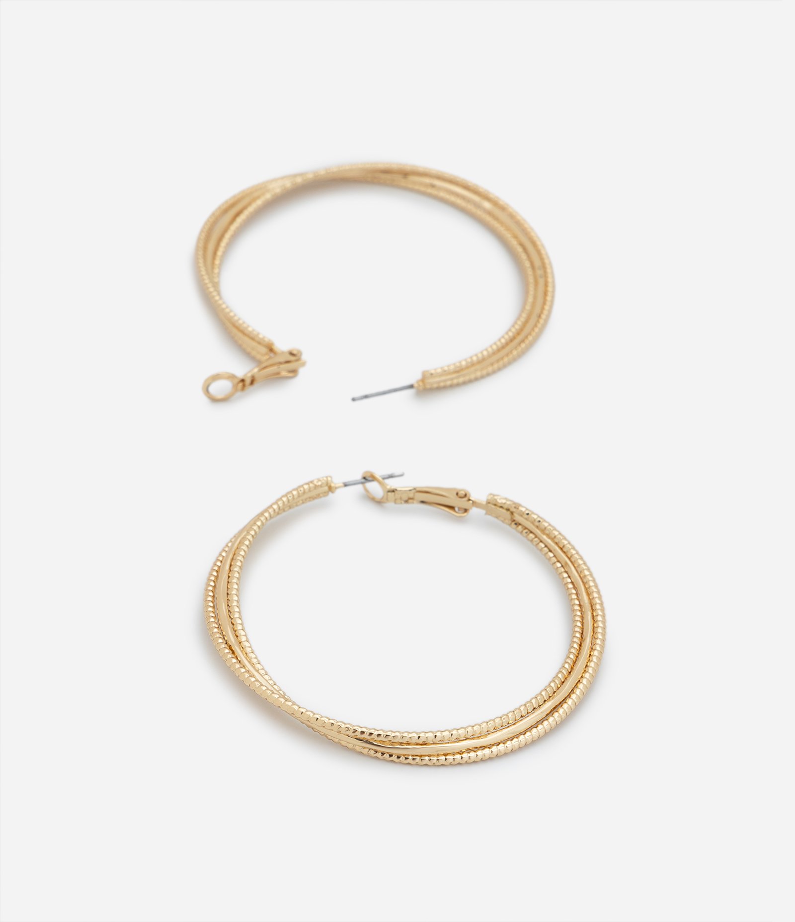 Brinco Argola Tripla Grande com Textura Dourado 3
