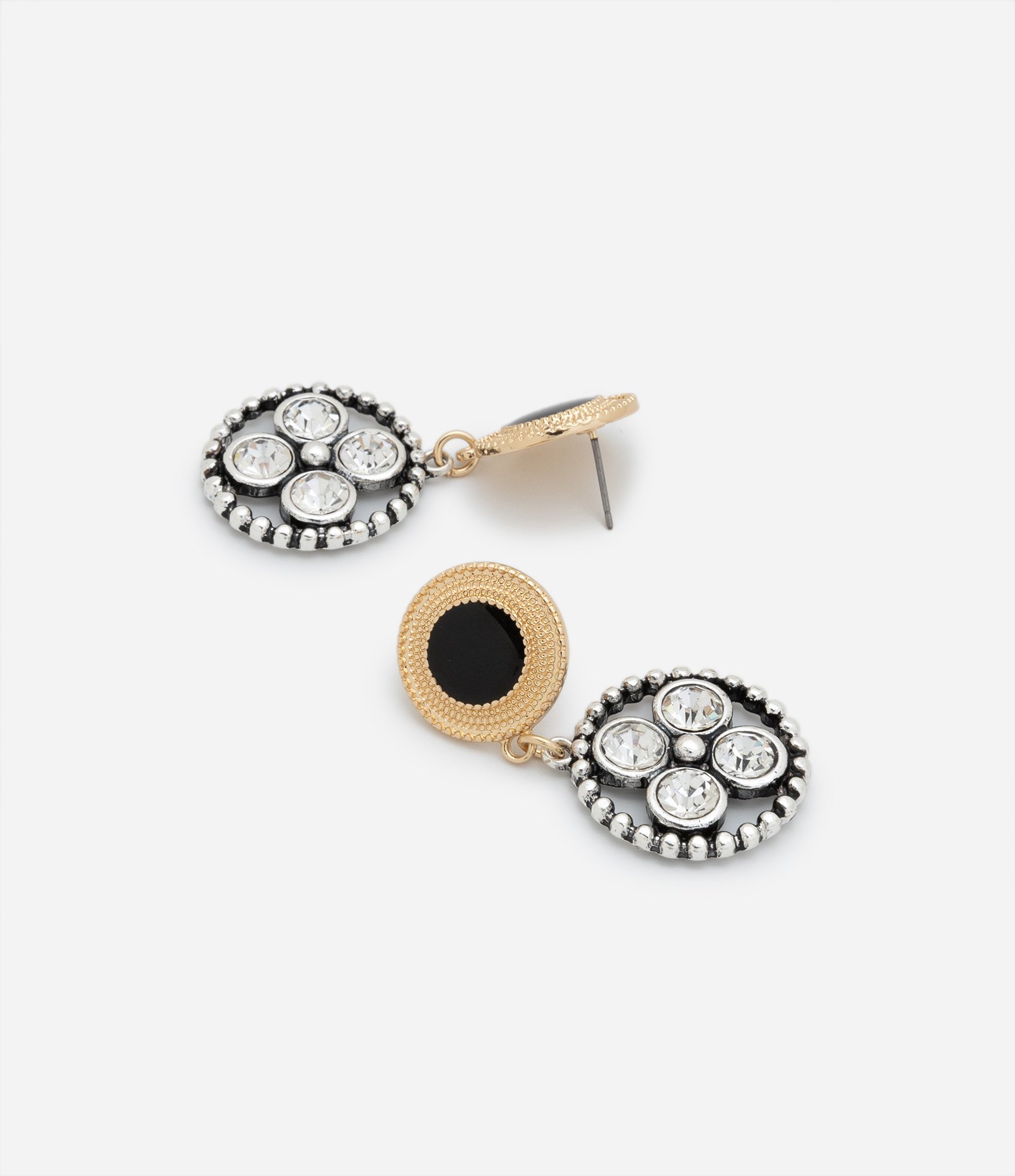 Brinco Médio com Base Redonda e Pingente com Strass Dourado/Prata 3
