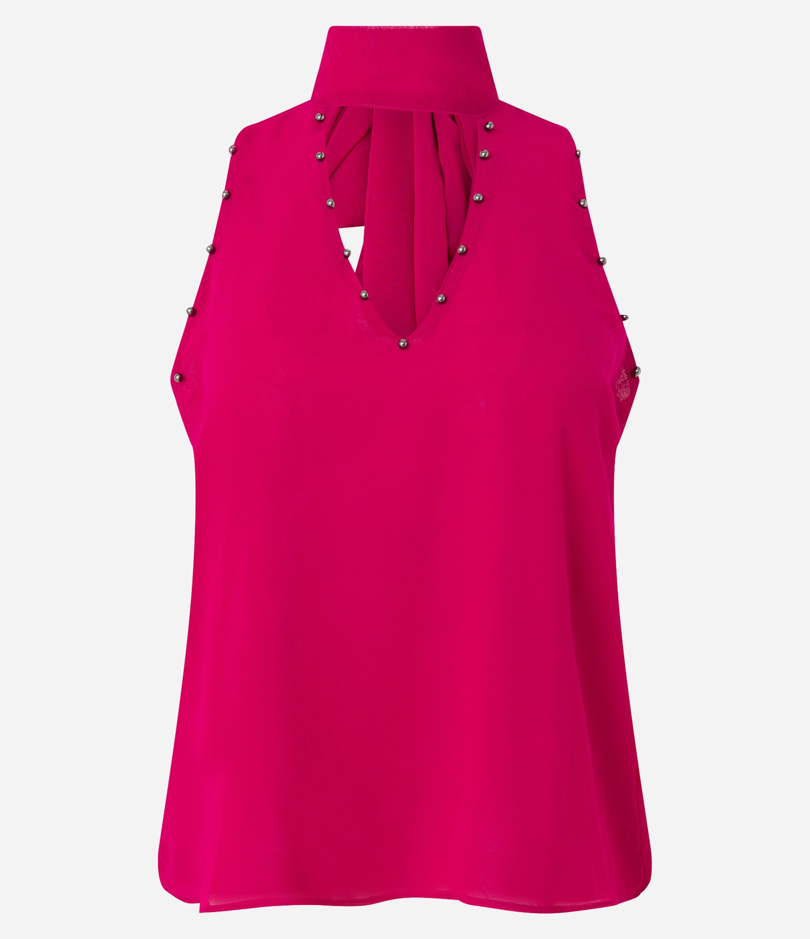 Blusa em Chiffon com Tachinha e Amarração na Gola Vermelho 6