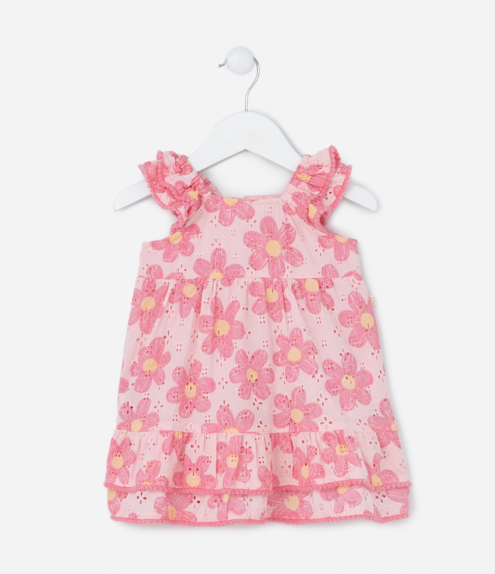 Vestido Infantil em Tricoline com Mini Pompons e com Calcinha - Tam 3 a 18 meses Rosa 3