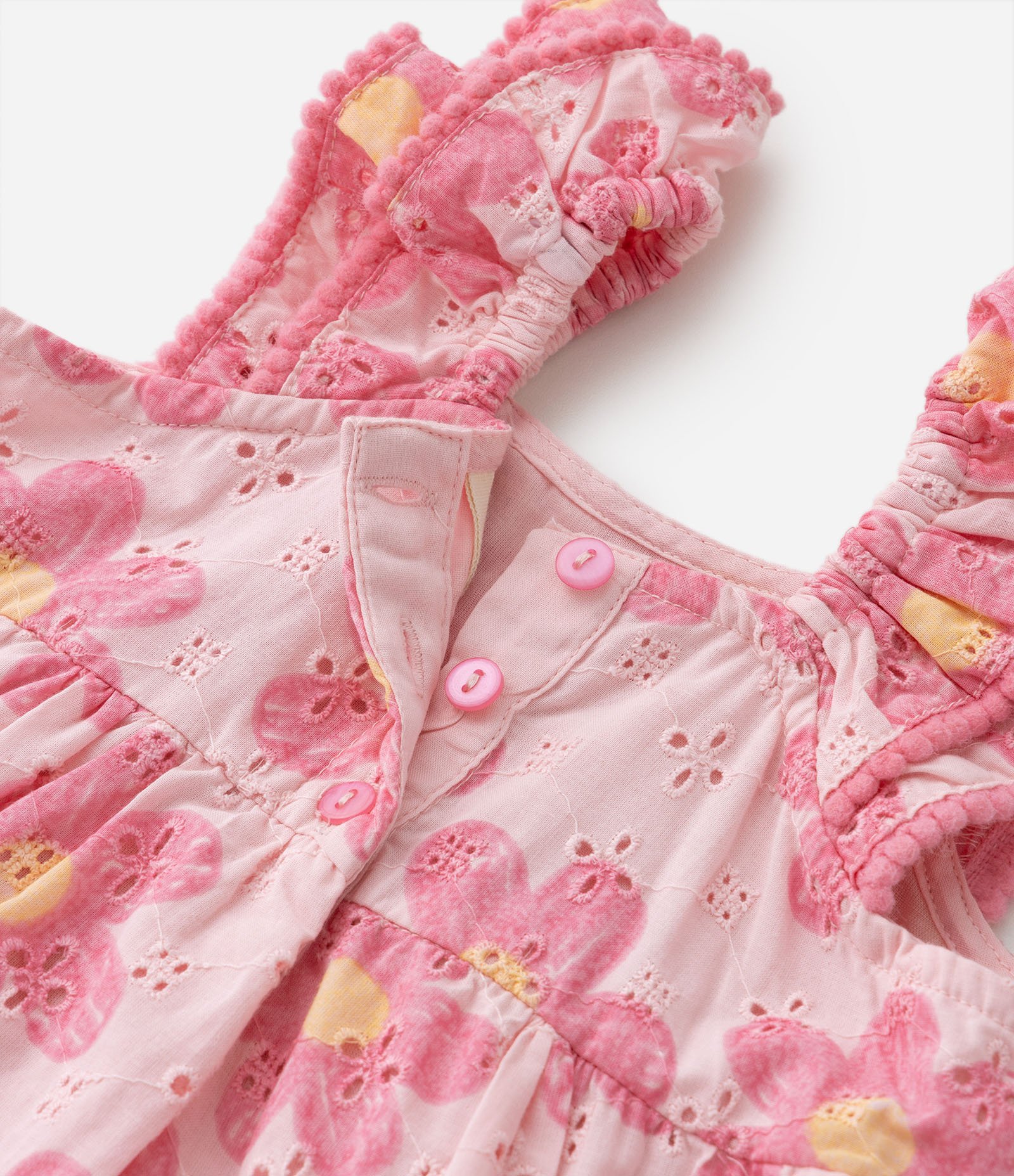 Vestido Infantil em Tricoline com Mini Pompons e com Calcinha - Tam 3 a 18 meses Rosa 5