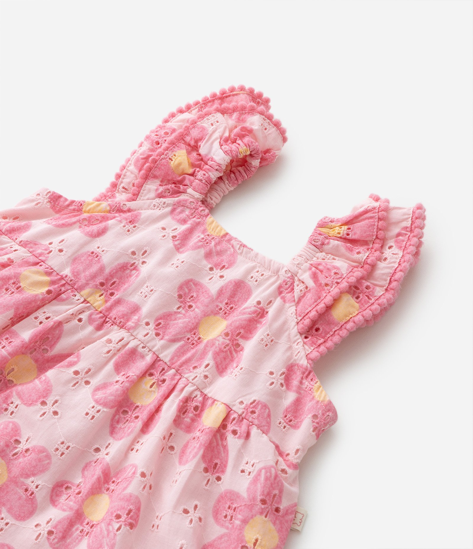 Vestido Infantil em Tricoline com Mini Pompons e com Calcinha - Tam 3 a 18 meses Rosa 6