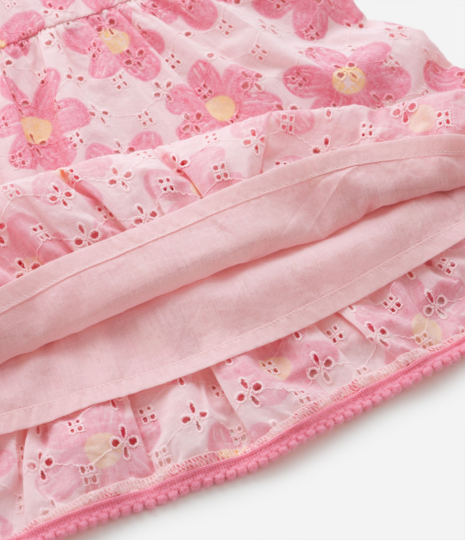 Vestido Infantil em Tricoline com Mini Pompons e com Calcinha - Tam 3 a 18 meses Rosa 7