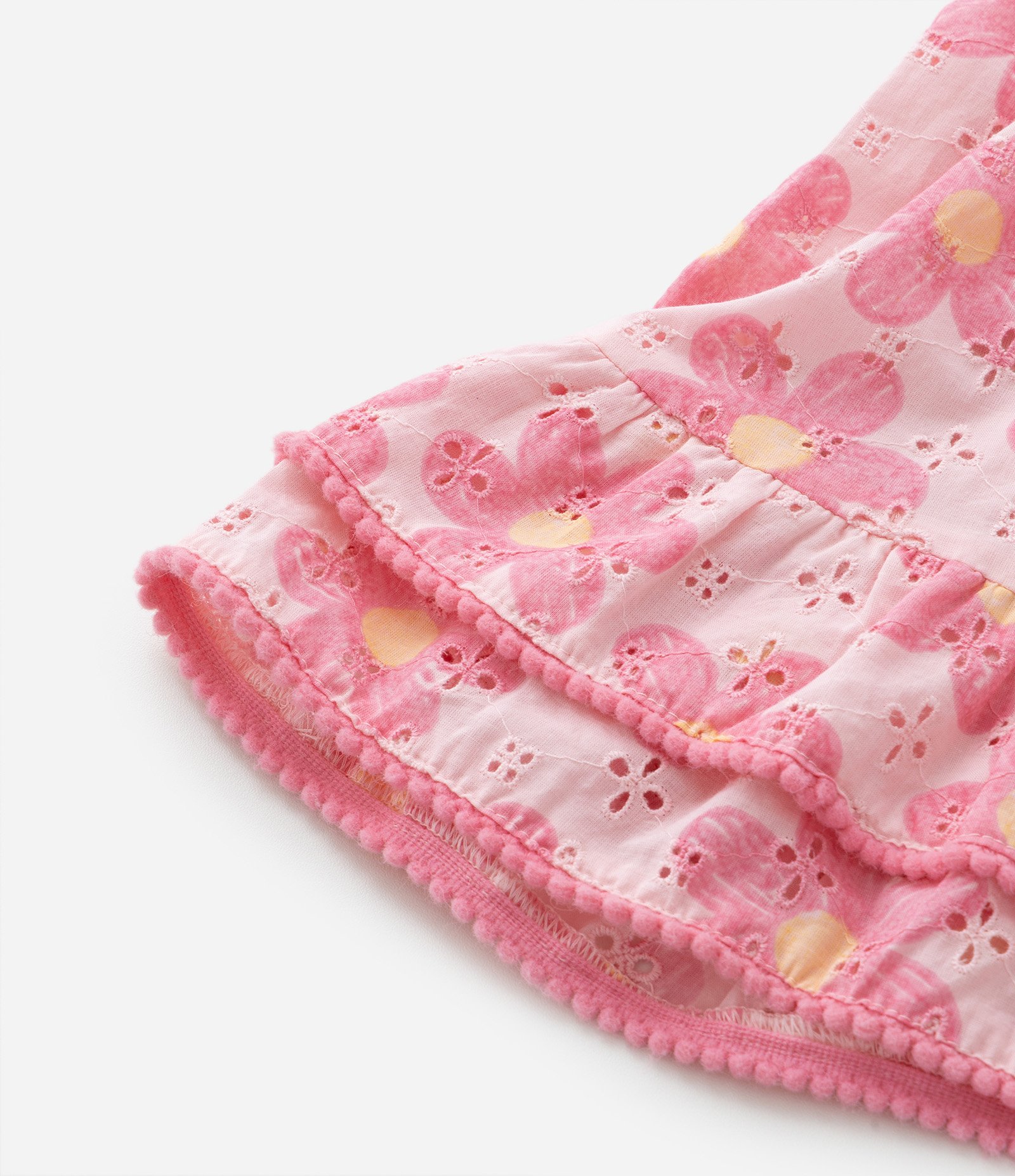 Vestido Infantil em Tricoline com Mini Pompons e com Calcinha - Tam 3 a 18 meses Rosa 8