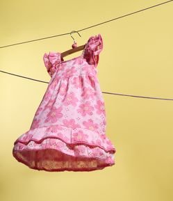 Vestido Infantil em Tricoline com Mini Pompons e com Calcinha - Tam 3 a 18 meses