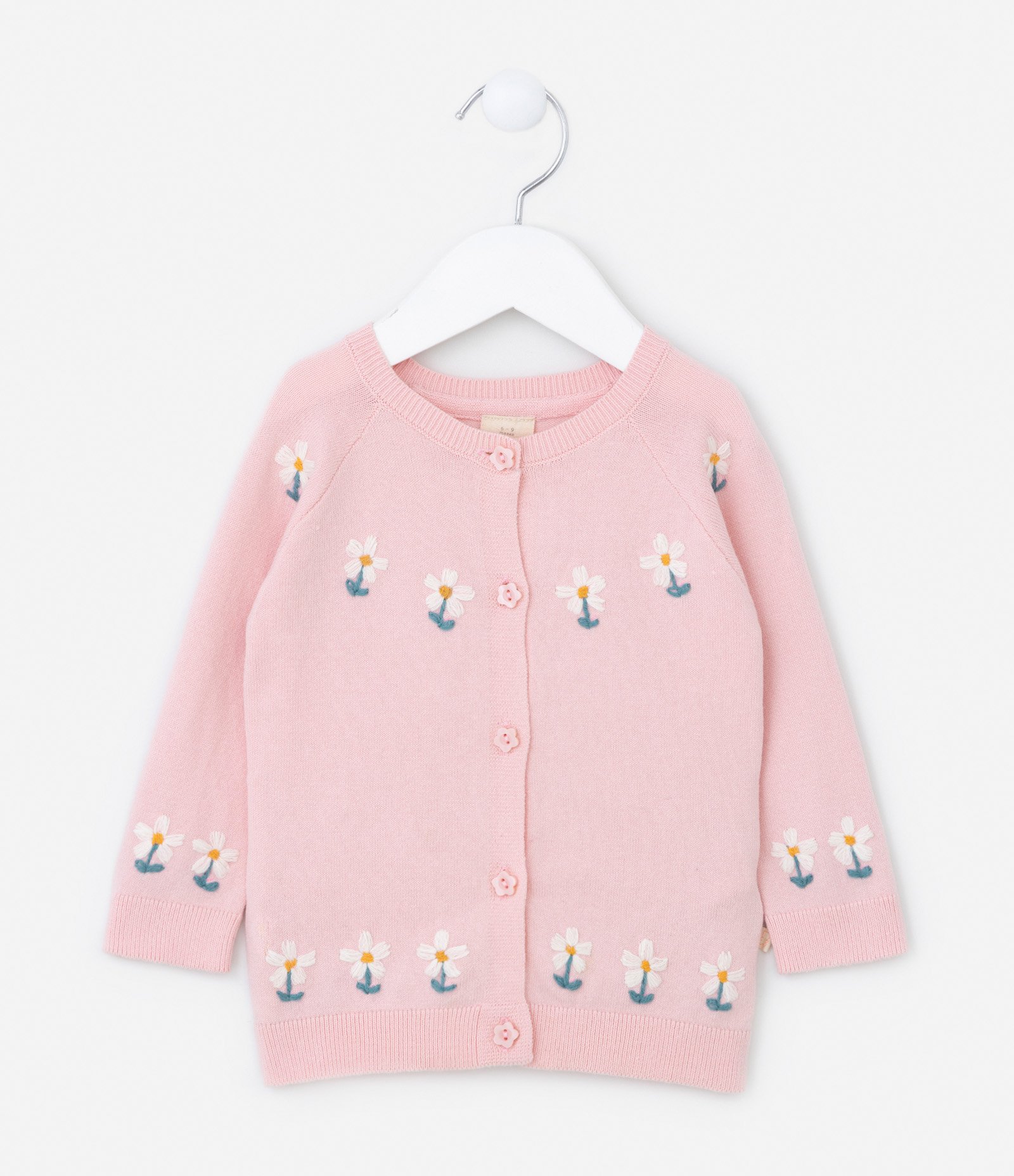 Cardigan Infantil em Tricô com Bordado de Florzinhas - Tam 0 a 18 meses Rosa 1