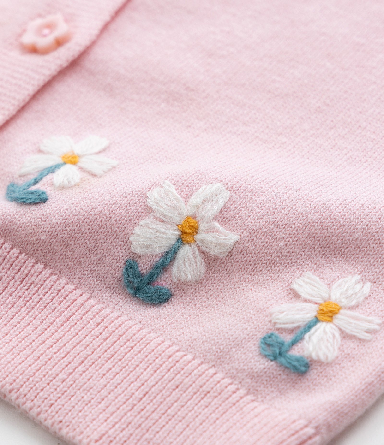 Cardigan Infantil em Tricô com Bordado de Florzinhas - Tam 0 a 18 meses Rosa 4