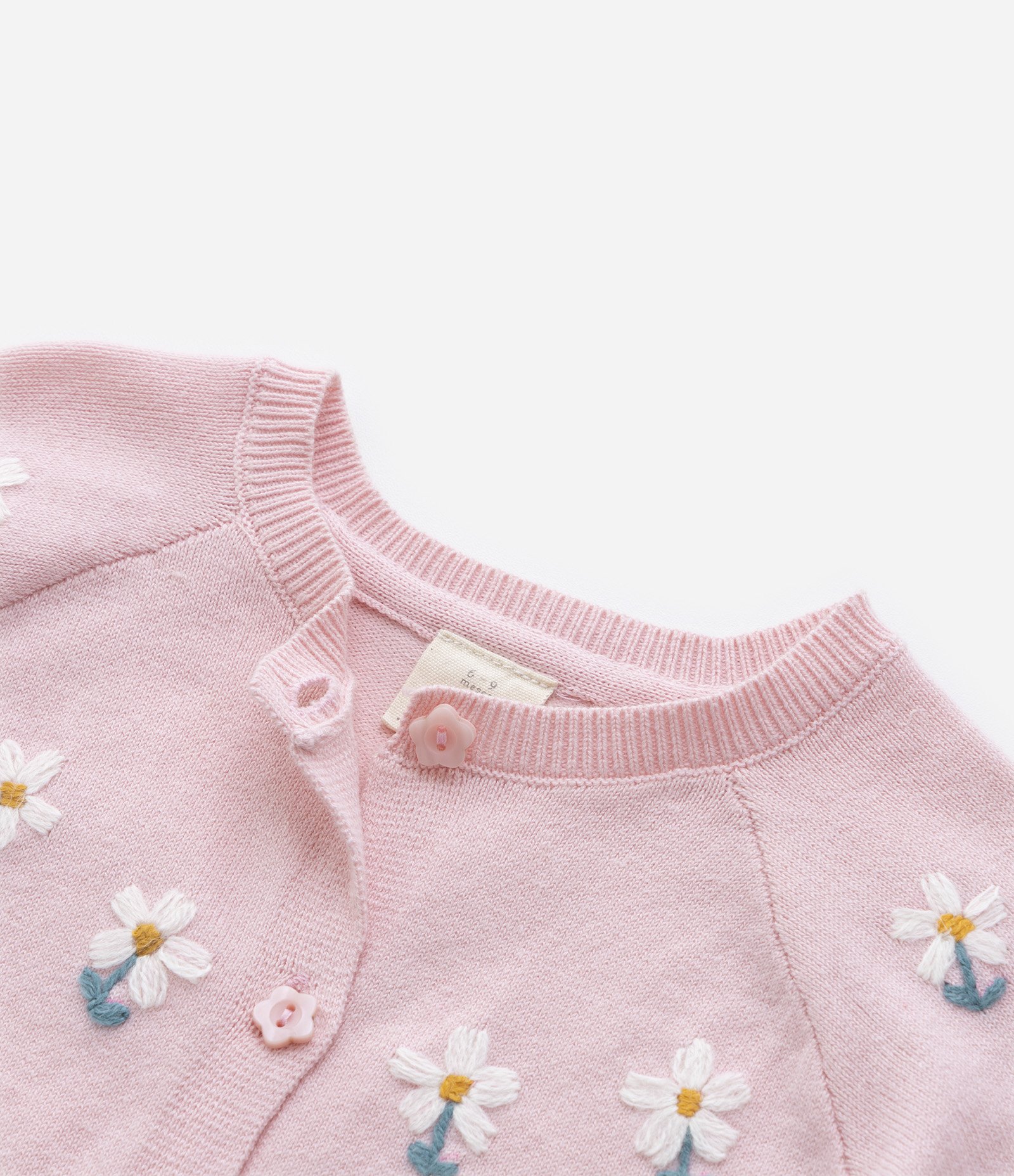 Cardigan Infantil em Tricô com Bordado de Florzinhas - Tam 0 a 18 meses Rosa 5