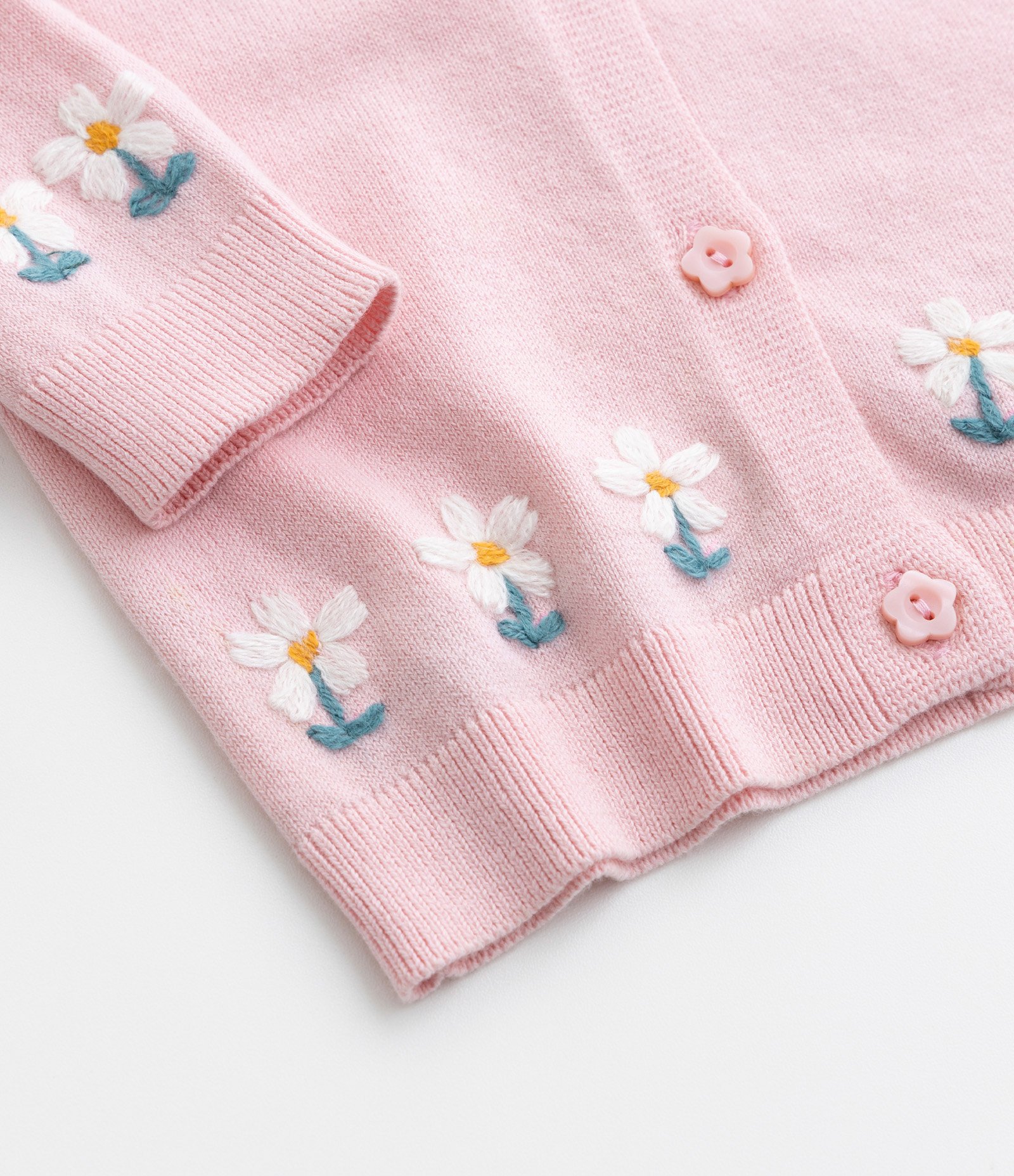 Cardigan Infantil em Tricô com Bordado de Florzinhas - Tam 0 a 18 meses Rosa 6