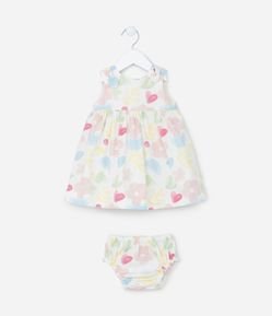 Vestido Infantil em Tricoline com Estampa Floral - Tam 3 a 18 meses