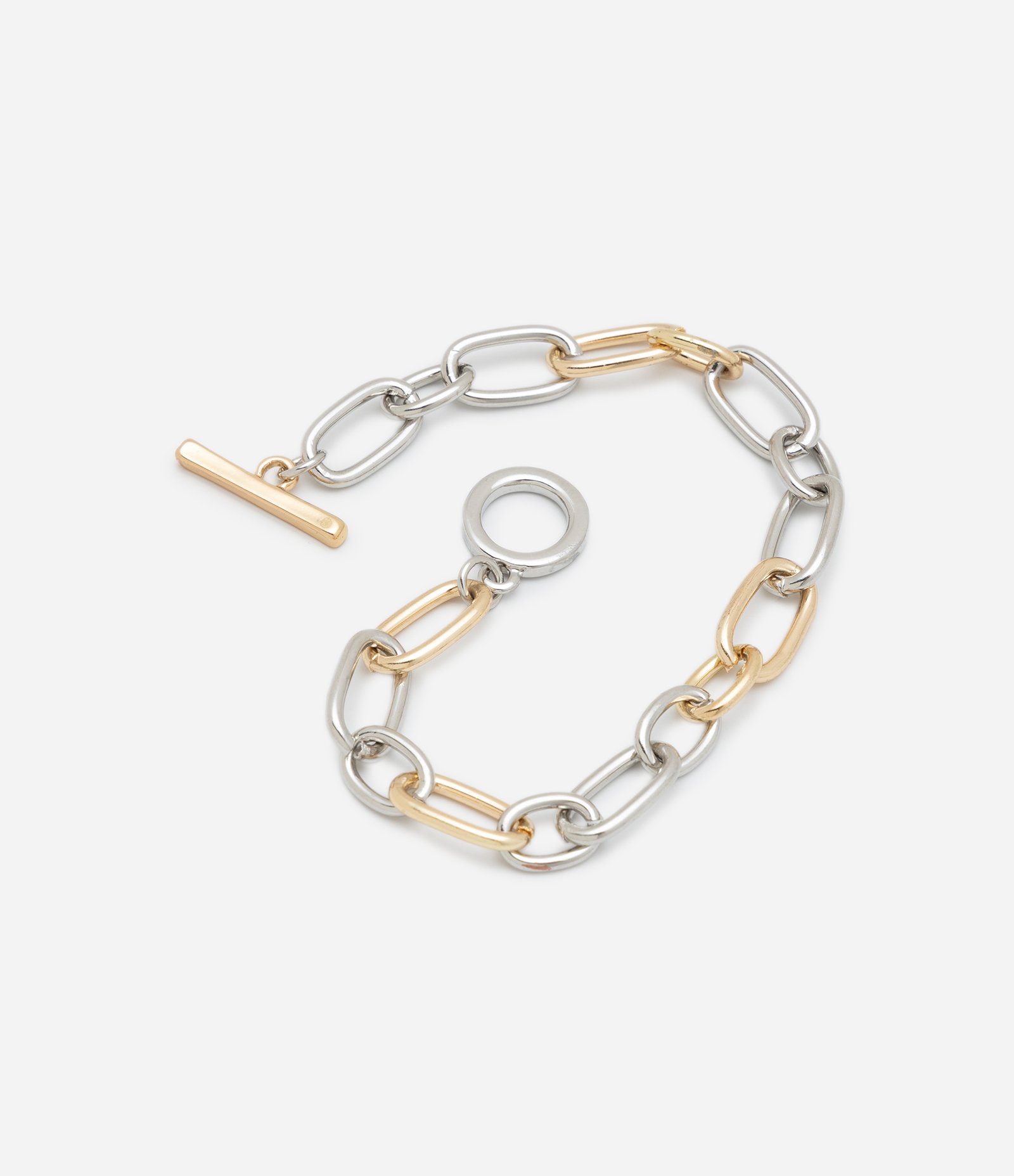 Pulseira Metal em Corrente com Super Elos e Bicolor Prata/Dourado 3