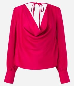 Blusa em Tecido Acetinado com Decote Degagê e Amarração no Pescoço