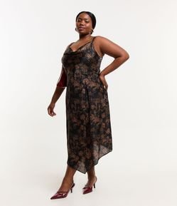 Vestido Midi Acetinado com Estampa de Manchinhas e Decote Degagê Curve & Plus Size