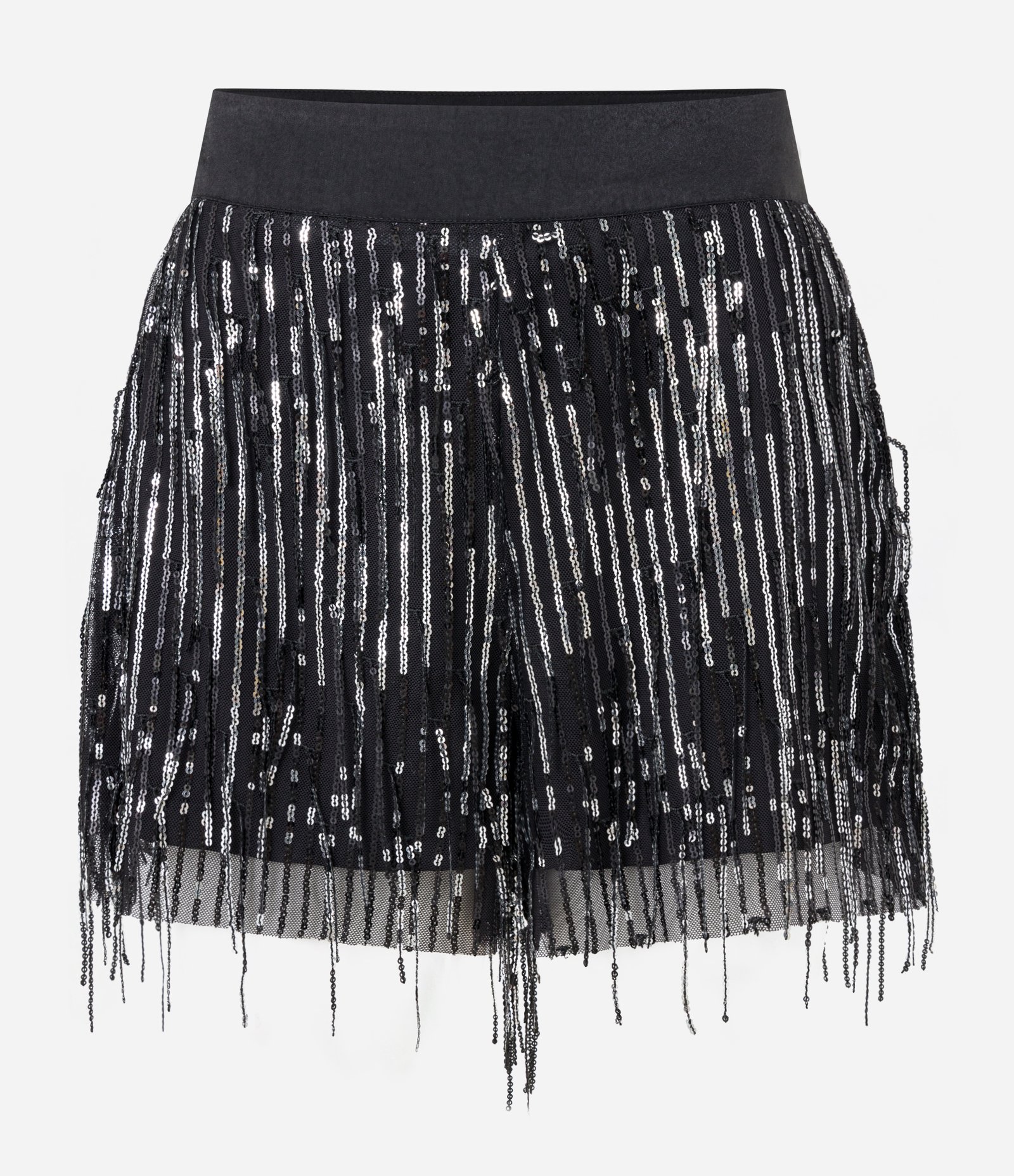 Short Curto com Franjas em Paetê Metalizado e Elástico na Cintura Preto 5