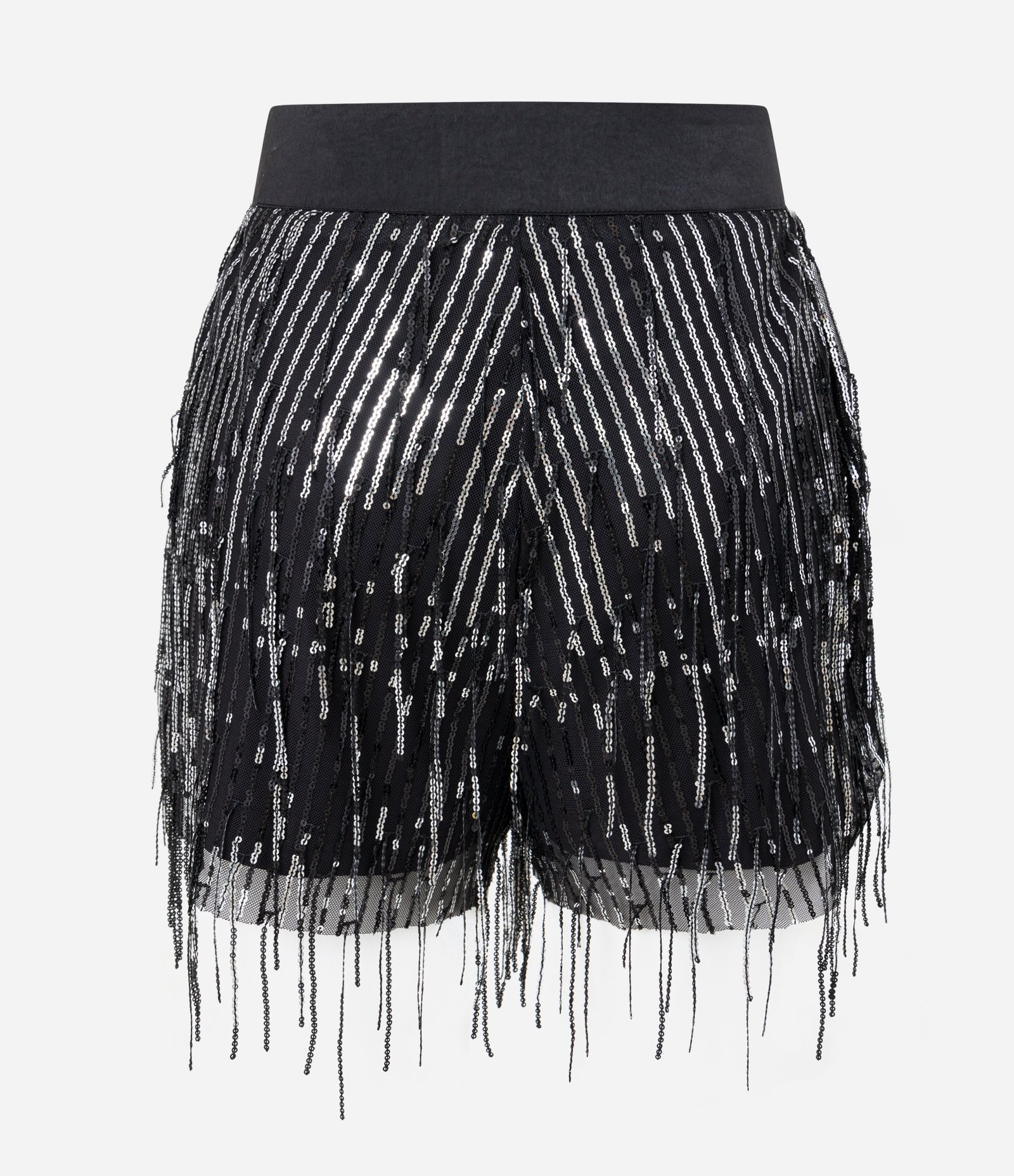 Short Curto com Franjas em Paetê Metalizado e Elástico na Cintura Preto 7
