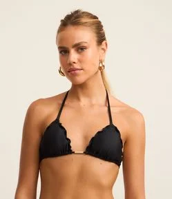 Biquíni Top Cortininha com Frufru nas Bordas e Detalhe Dourado