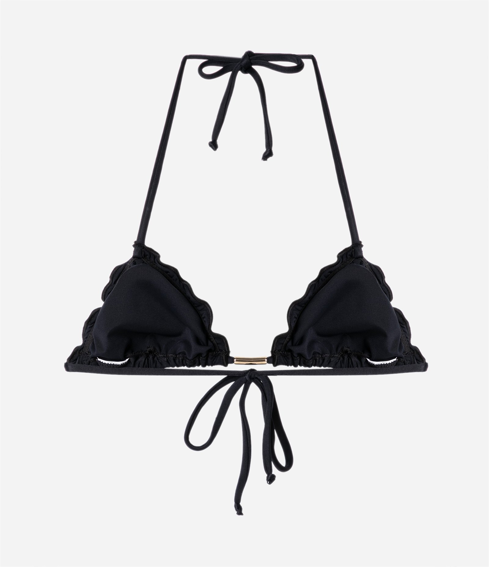 Biquíni Top Cortininha com Frufru nas Bordas e Detalhe Dourado Preto 6