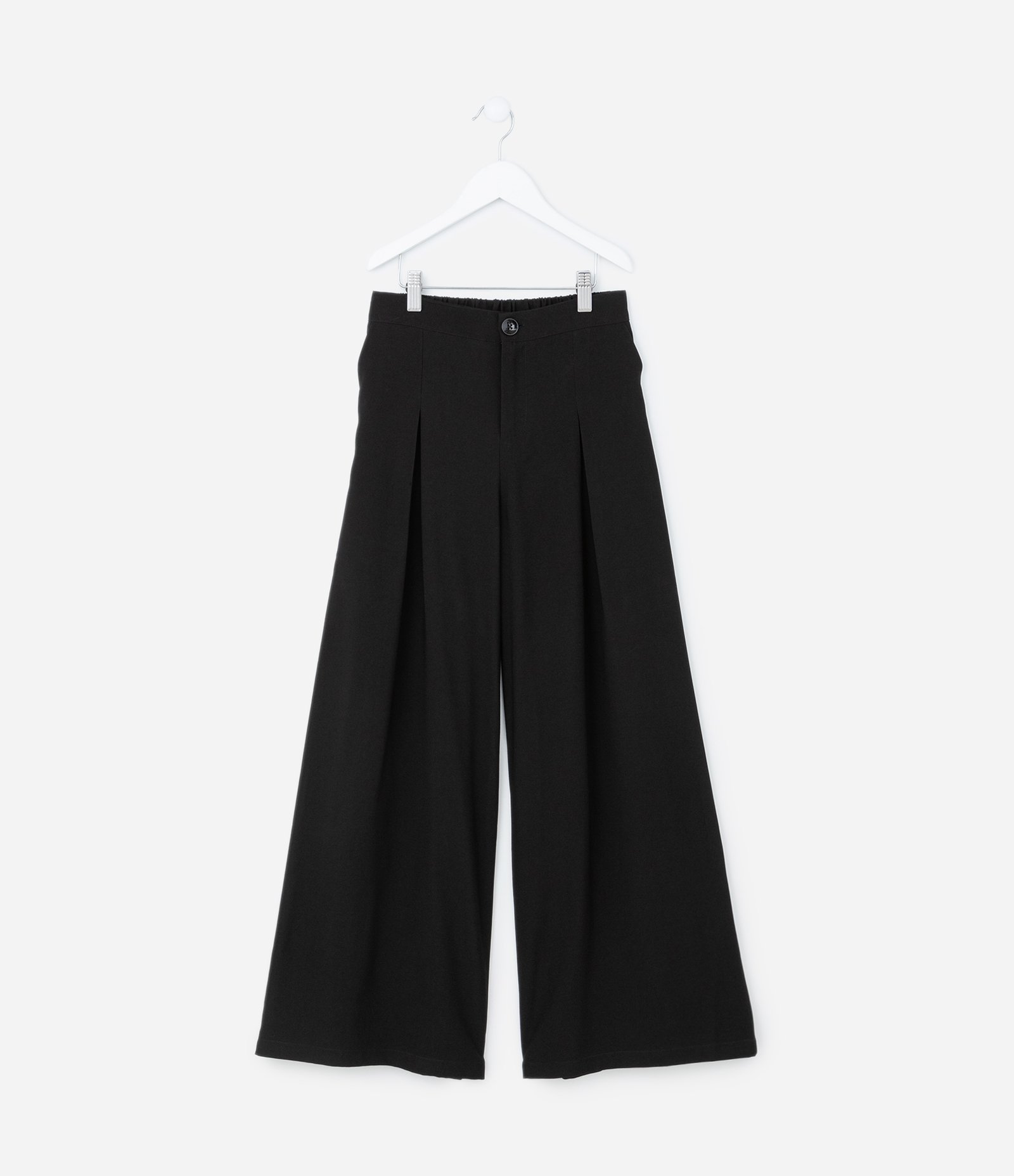 Calça Wide Leg Infantil em Viscose com Pregas - Tam 5 A 14 Anos Preto 1