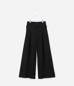 Calça Wide Leg Infantil em Viscose com Pregas - Tam 5 A 14 Anos