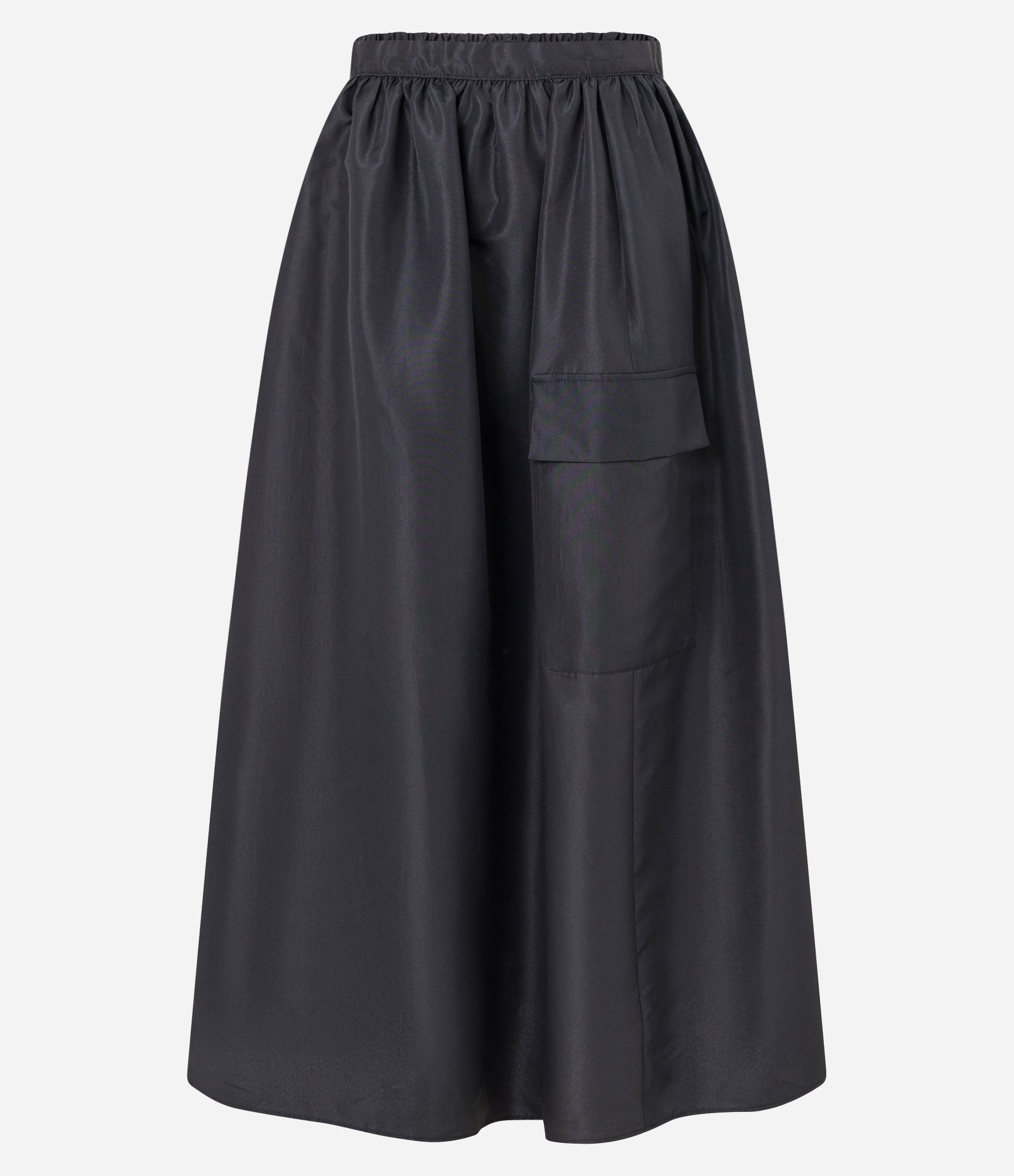 Saia Midi com Cós Elástico nas Costas e Bolso Frontal Preto 1