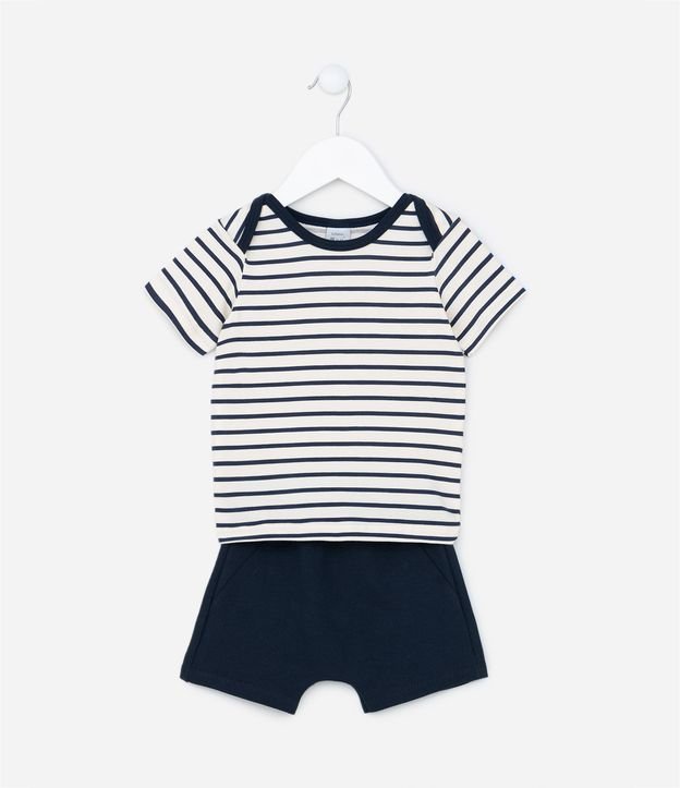 Conjunto Curto Infantil com Estampa Listrada - Tam 0 a 18 meses