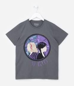 Camiseta Infantil em Algodão Estampa Wandinha e Amiga - Tam 7 a 14 anos