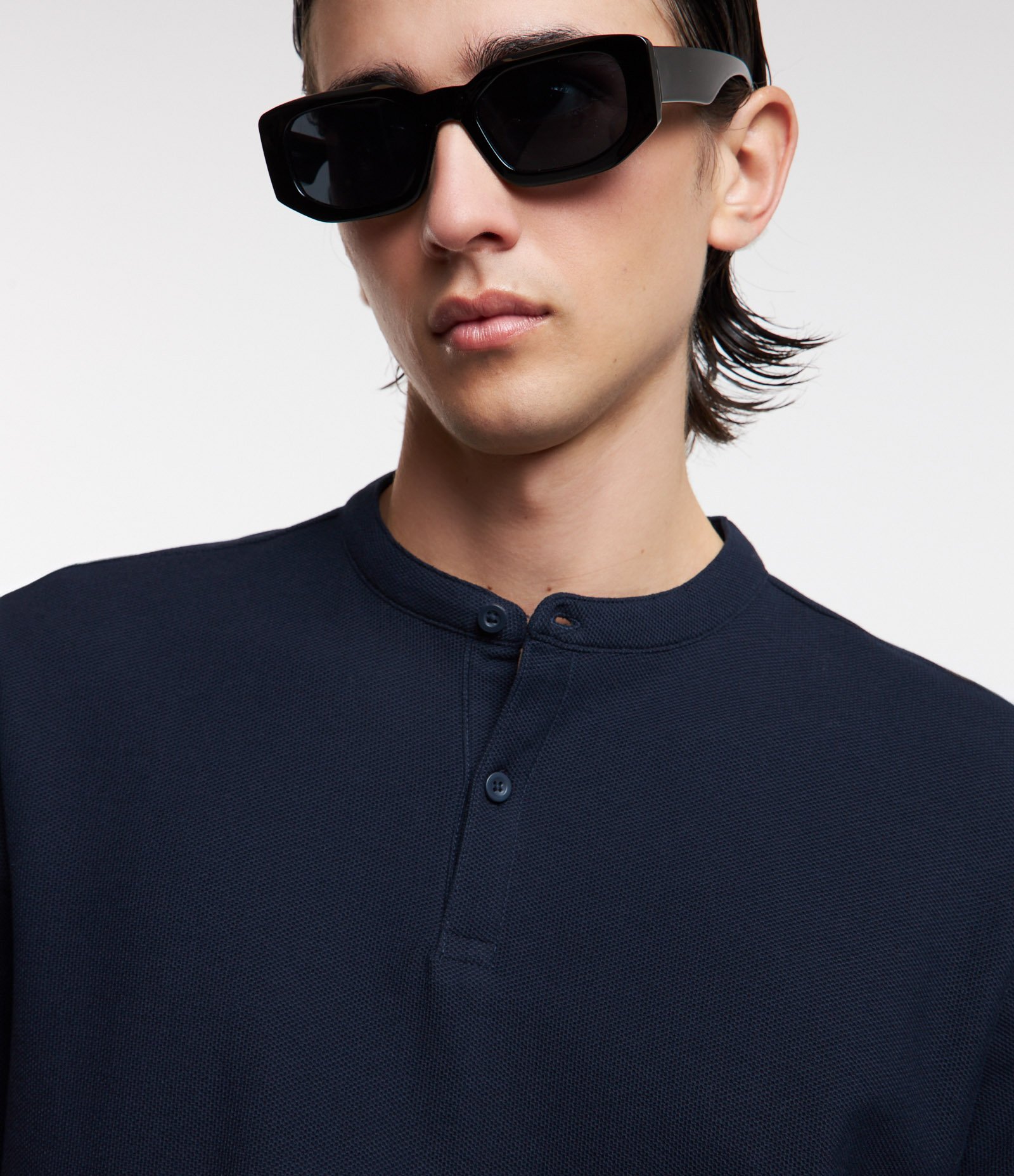 Camisa Polo Slim em Piquet Texturizado Azul Marinho 1