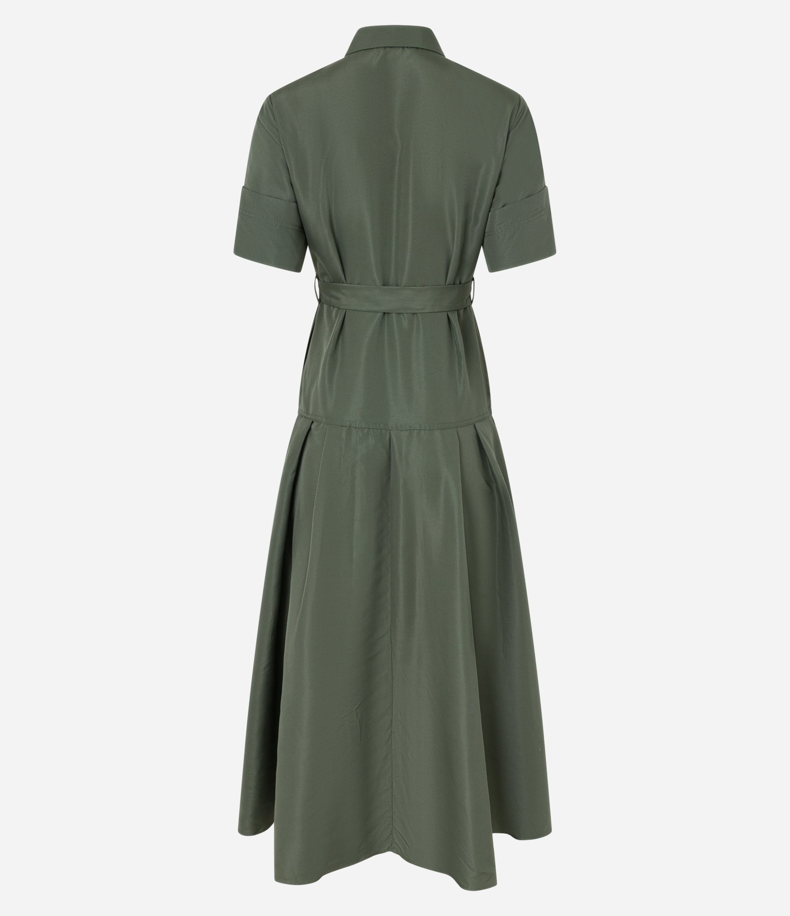 Vestido Midi com Cinto Fivela e Sobra na Manga Verde Oliva 7