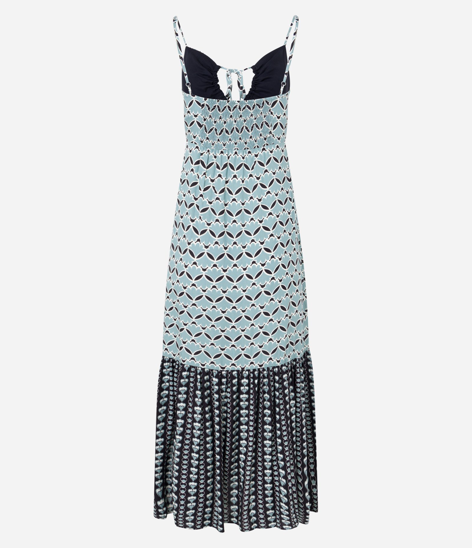 Vestido Longo em Viscose com Amarração no Busto e Estampa Geométrica Azul 8