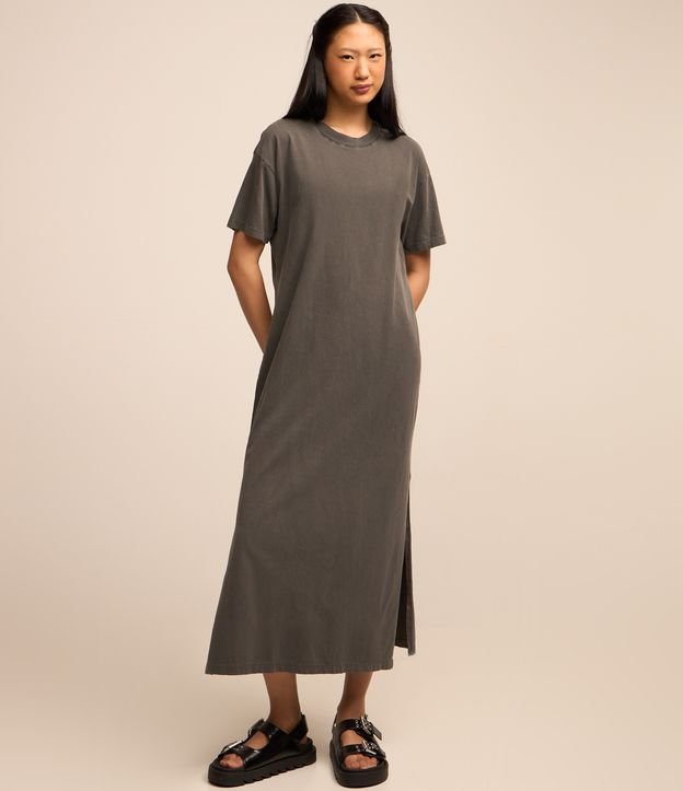 Vestido New Midi em Meia Malha com Fenda Lateral