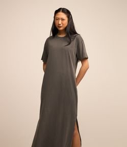 Vestido New Midi em Algodão com Fenda Lateral