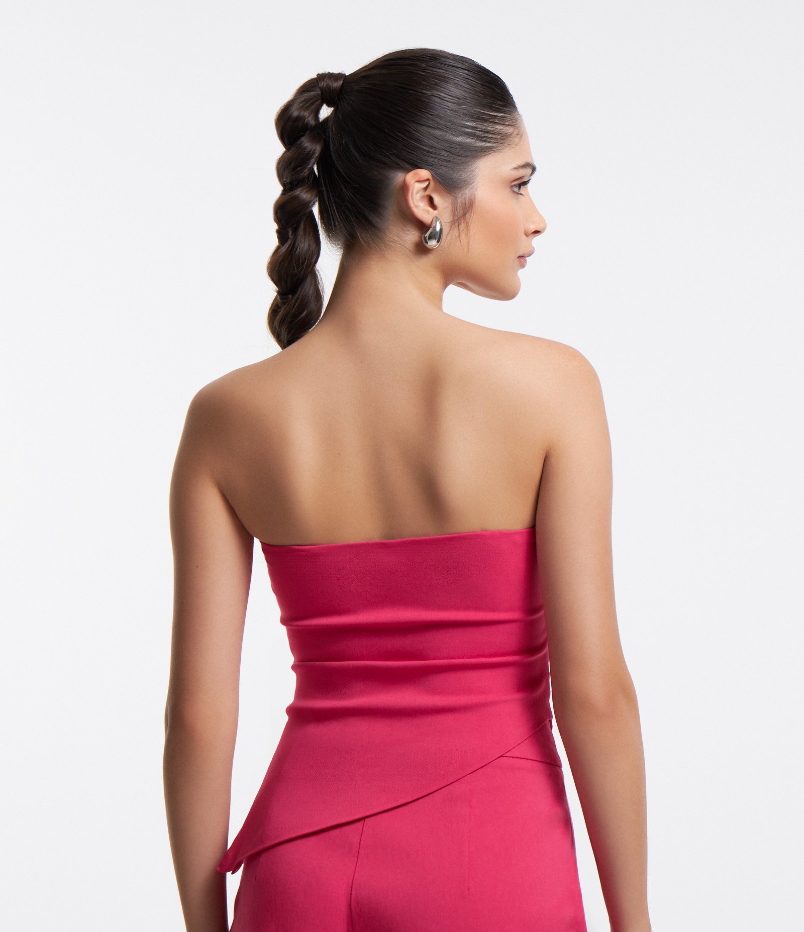 Blusa Tomara que Caia em Bengaline com Pregas na Lateral Rosa 3
