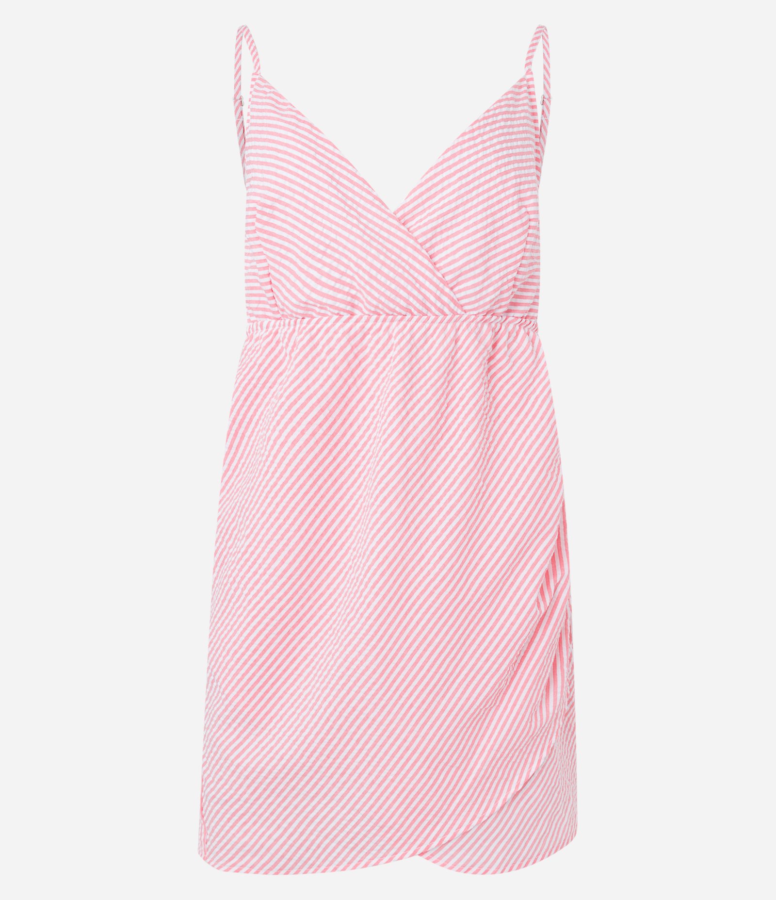 Vestido Curto em Tricoline Transpassado e com Listras em Fio Tinto Rosa 6