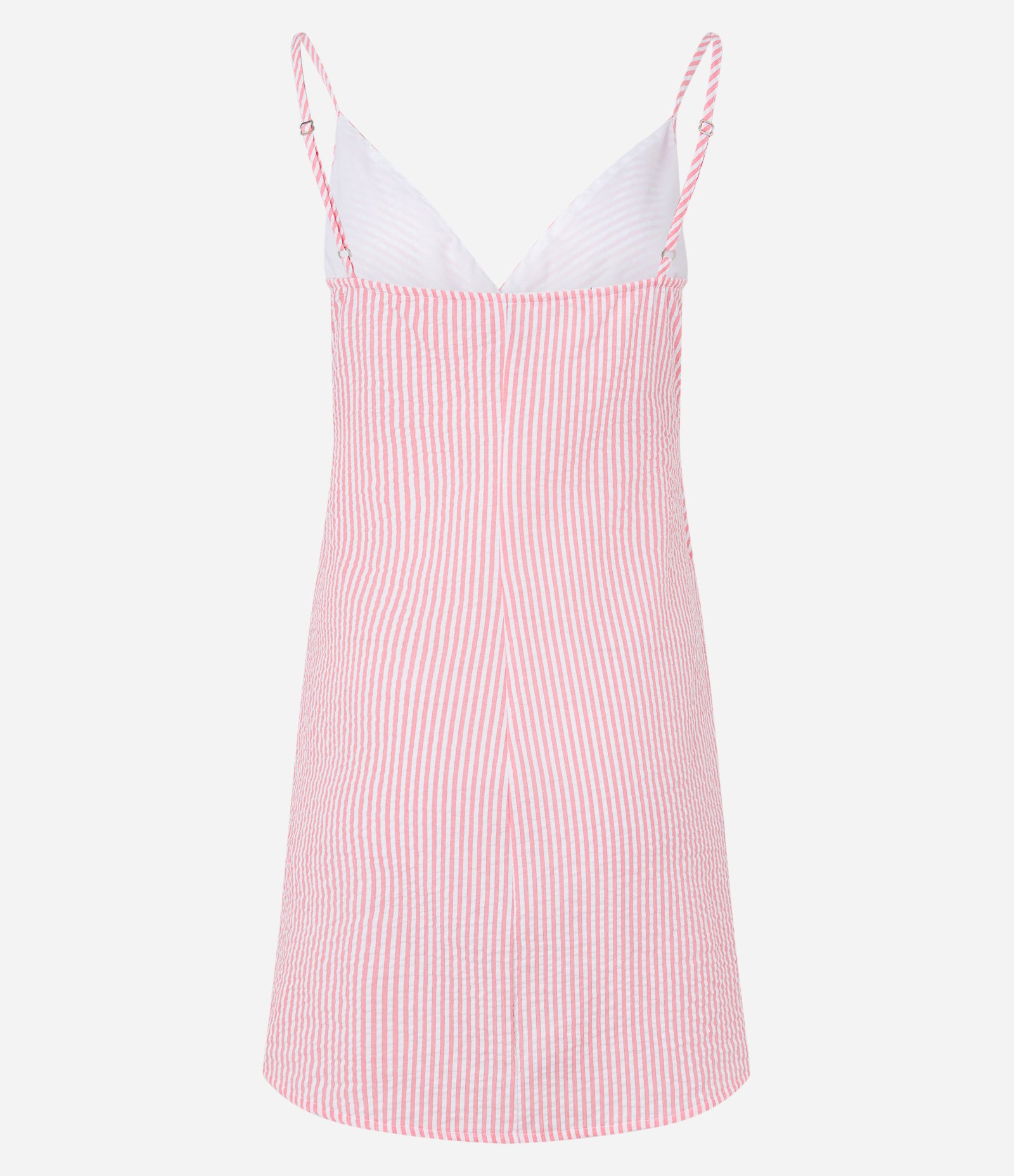 Vestido Curto em Tricoline Transpassado e com Listras em Fio Tinto Rosa 7