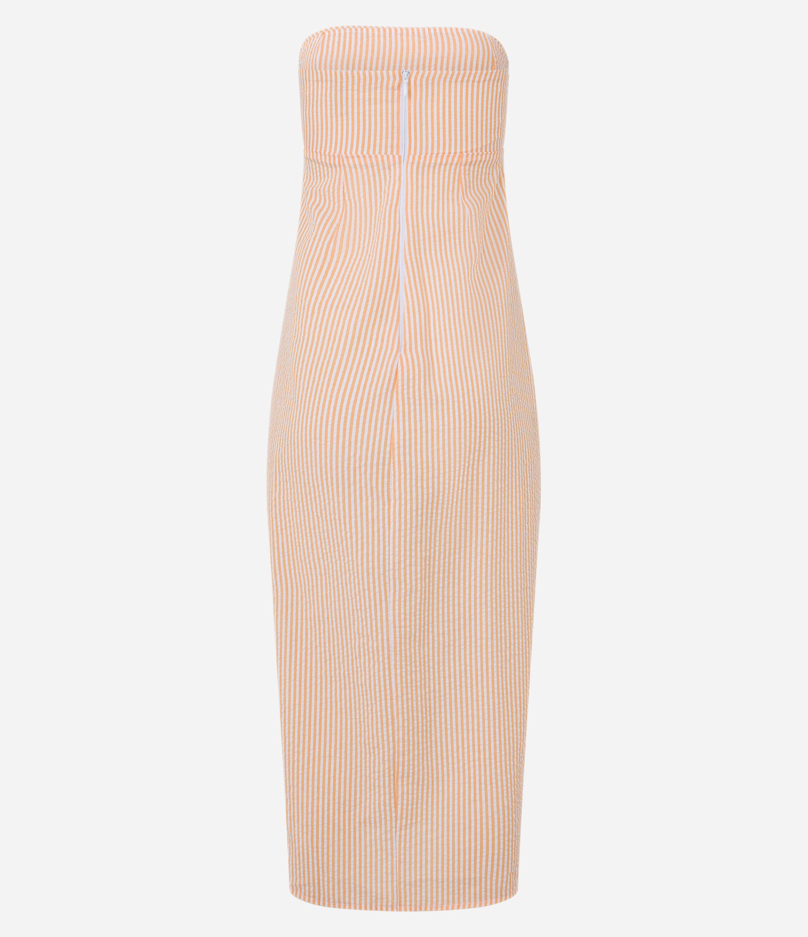 Vestido Longo em Tricoline Drapeado e com Listras em Fio Tinto Laranja 7