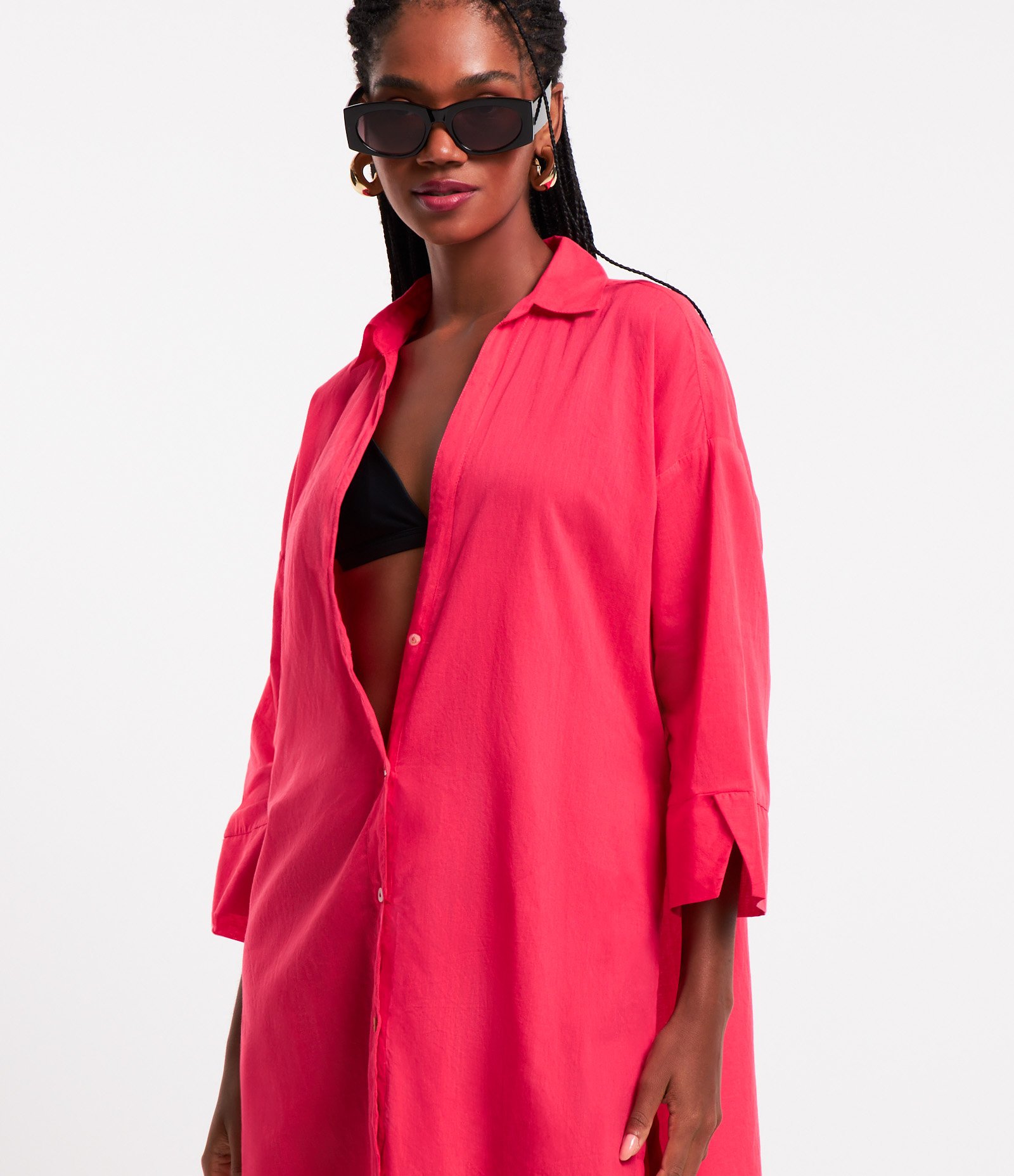 Saída de Praia Camisa em Voal com Mangas 3/4 1